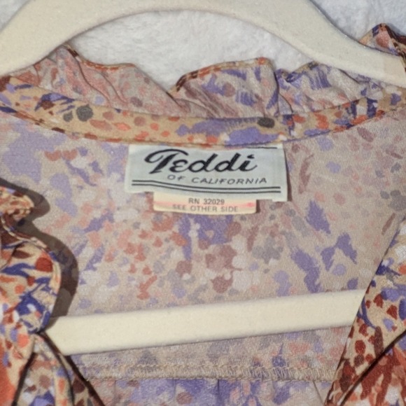 Vintage Teddi of California Floral Ruffle Neck Blouse 70s 80s Bohemian Large - Picture 3 of 8